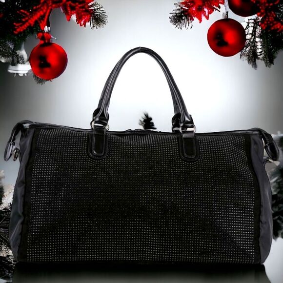 Gorgeous Duffle Bag Black Studded Bling Travel Gym - Picture 5 of 12
